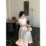 Fongt Feeling Irregular Collar Design Oblique Shoulder To Waist Dress Women's Summer 2025 New Fashion Elegant Trend