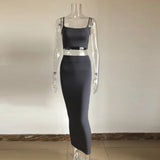 2021 New Arrival Women's Solid Color Fashion Suspender Wrap Chest Top Sexy Tight Lifting Hip Long Skirt Two-piece