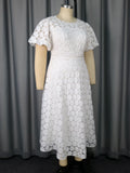 Fongt Large-Size Collar Lace Bubble Sleeve Dress High Waist-Repair A Party Evening Dress Dress