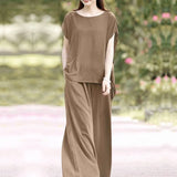 Oversized Summer Trousers Suits 2PCS Women Matching Sets Fashion Short Sleeve Blouse Wide Leg Pants Sets Loose