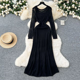 Fongt Slebock Crochet Dress Women's Waist Show Thin Sleeve Skirt Inside The Bottom Sling Skirt Two Sets