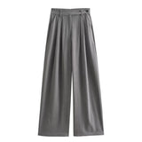 Fongt New Women's Loose Casual Long-Sleeved Striped Jacket Top High Waist Wide Leg Trousers Set
