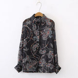 New Arrival Women Floral Embroidery Lantern Sleeve Chiffon Blouse Button Up Transparent Shirt Casual Sunscreen Tops