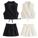 Fongt Fashion Trend Women's Linen-Blend Body Vest Casual Shorts