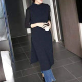 Fongt Autumn New Women's Knitted Women's Jacket Head Long Half-High Collar Open Fork Outside With Sweater Vest Vest Skirt