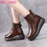 2021 Waterproof Women Snow Boots 100% Genuine Leather Natural Wool Fur Platform Ankle Boots For Women Winter Warm