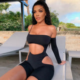 Shoulder Single Strap Sleeve Bodysuit Hollow Out