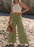 Fongt Women's Fashion Temperament Strap Spliced High-Waisted Folds Broad Leggings Casual Loose Trousers