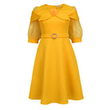 Fongt Bow Perspective Lantern Sleeve Dress Party Party A Skirt Yellow Skirt