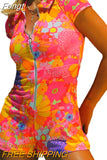 Women Slim-fit Playsuit, Adults Stripe/Flower Print Turn-down Collar Short Sleeve