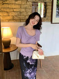 Fongt Xixi 13 Line 2025 Spring And Summer New Temperament Thringing Knotted Knitted Knitted Short-Sleeved T-Shirt 89318