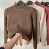 Thicken Half Turtleneck Sweater Women Pulls Oversized 4xl Sueter Warm Knit Tops Velvet Lined Slim Soft Knitwears