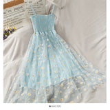 Fongt Yarn Girl Small French 2025 Folding Dress Slings Super Fairy Waist Thin Dress New Retro Daisies Summer