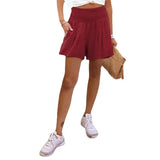 Fongt Women's Hot Selling Solid Color High-Waisted Elastic Shorts Tight Waist Wide Leg Slacks