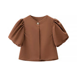 Fongt Homemade New Women's Classic Fashion Spring Fashion Casual Bubble Sleeve Shirt
