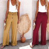 High Waist Loose Long Cotton Linen Wide Leg