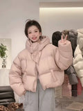 Hooded Short Down Jacket Female 2024 Winter Fashion Loose Small Man Thick White Duck Down Bread Coat Tide-Outfit
