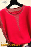 Women Knitted T Shirt Bright Silk Patchwork Short Sleeve Tshirt Tops Korean Fashion Womens Clothing Summer 2023 Tee Shirt