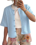 Fongt Women's New Short-Sleeved Knit Cardigan Solid Color Half Open Collar Button Sweater Women's Women's Casual