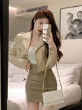 Blazer Two Piece Skirt Set Women Solid Elegant Casual Mini Skirt Suit Female Korean Style Button Designer Skirt Set
