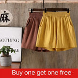 Women's Summer Shorts 100% Cotton High Waist Shorts Loose Casual Solid Shorts Pants Streetwear Elastic Waist Buy One Get