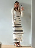 Fongt Leaf Side Knitted Dress Autumn And Winter 2024 Impact Color Splicing Elegant Retro
