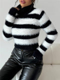 Fongt And Winter New Women's High-Collar Striped Sweater Top Knitted Hottie Lazy