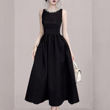 Fongt 2025 New Summer Black Dress Female Light Luxury Hepburn Style Temperament Thin Vest Skirt