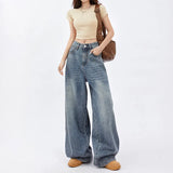 Fongt Wide-Leg Jeans Female Autumn 2024 New High Waist Loose Show Thin Feeling Straight Floor Pants-Outfit