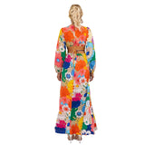 Fongt Autumn And Winter New Fashion Print Round Collar Lantern Sleeve Long Style Accept Waist Dress-23132-Outfit