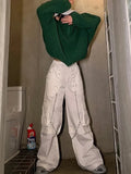 Harajuku Gothic White Cargo Pants With Chain Women Mall Goth Hippie Moda Punk Loose Baggy Oversize Korean Style