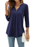 Color Five Yards A Large Number Of Burst Seven-Point Sleeve Solid Color V-Neck Buckle Folded T-Shirt Top