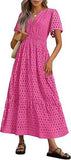 Fongt Women's V-Neck A-Shaped Hollow Lace Cake Dress