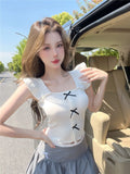 Fongt New French Light-Cooked Ins Top Flying Sleeve Bow Knitted Summer Sling Sling Sling