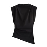 Fongt New Folding Decoration Asymmetric Cushion Shoulderless Top 0085845