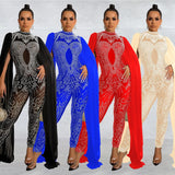 Fashion Women's Hot Diamond Mesh Perspective Pants Sleeveless Shoulder Jumpsuit-Outfit