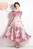 Fongt Summer Super Fairy New Lotus Leaf Side Print Two Long Dress High Waist Thin Swing Dress Woman