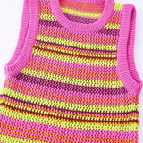 Beach Stripe Mulit Midi Dress Women Sleeveless Knitted Sexy Bodycon Tank Dresses Party Street Fashion
