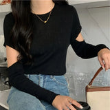New 2022 Irregular Vintage Korean Fashion Cutout Sweater Transparent Knitted Women Autumn Winter Elegant Tops