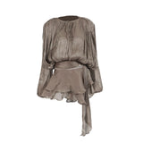 Fongt Temperament Sweet Wind Dress Woman 2025 Spring New Fashion Collar Collar Folds Solid Color Short Skirt