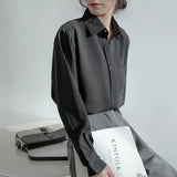 Women Vintage Solid White Shirt With Pockets Long Sleeve Korean Style Casual Chiffon Blouse Spring Office Lady Basic