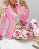 Women's Two Pieces Pant Sets Formal Business Double Breasted Blazers Jacket and Pants 2 Piece Set Elegant Ladies Pant