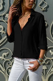 Black Loose Shirts Lapel Button Up Long Sleeve