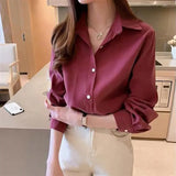 Fongt Shirt Women's 2025 Spring And Autumn Korean Edition Design Small Size Loose-Fitting Professional Suit With A Back-Down Shirt Chiffon