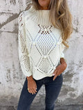 Fongt Women's New Casual Loose Hollow Sweater Round Collar Knitting Top
