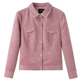 Spring Autumn Pink Corduroy Short Jacket Women Small Coat Nail Bead Single-breasted Casual Outerwear Lady Tops With