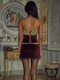 Purple Velvet Corset Crop Top And Mini Skirt Set-Outfit