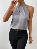 Fongt Women's Clothing 2025 Summer New Color Clove Hanging Neck Sleeveless Vest Ribbon Simulation Silk Top