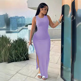 Women's Wear Independent Station Commuter Style Long Skirt Sleeveless Round Collar High Waist Dress-Outfit