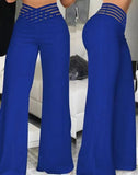 Fongt Summer Women's Wear Hollow Belt High Waist Casual Straight Leg Pants Wide Leg